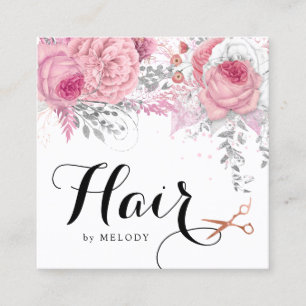 Tarjeta De Visita Cuadrada Elegante estilista de las tijeras de oro rosa de c