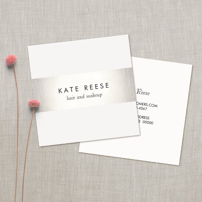 Tarjeta De Visita Cuadrada Elegante estilizado blanco moderno FAUX plateado a (Subido por el creador)