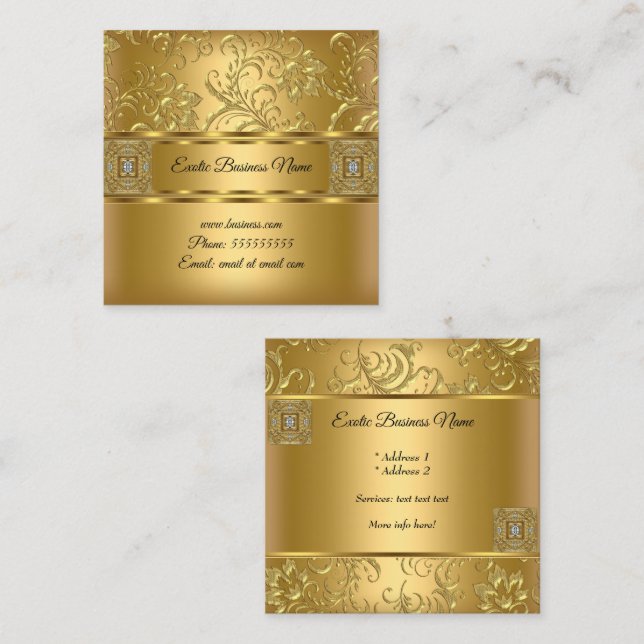 Tarjeta De Visita Cuadrada Elegante estilo dorado de Damasco floral (Anverso / Reverso)