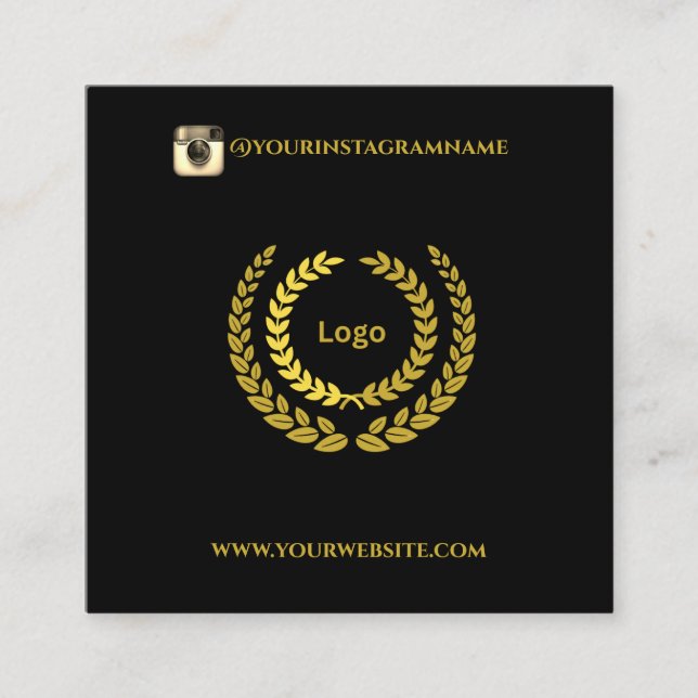 Tarjeta De Visita Cuadrada Elegante estilo moderno de oro negro (Anverso)