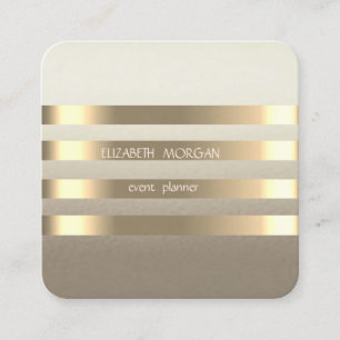 Tarjeta De Visita Cuadrada Elegante Estilo Moderno Faux Gold Striped