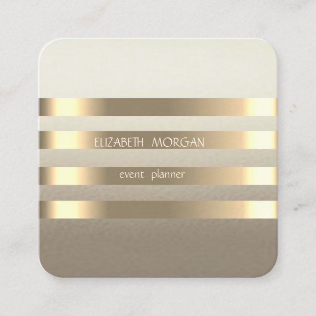 Tarjeta De Visita Cuadrada Elegante Estilo Moderno Faux Gold Striped (Anverso)