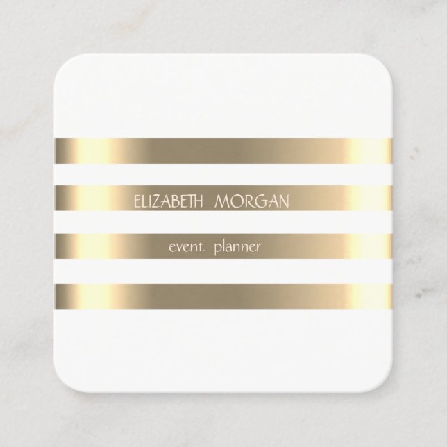 Tarjeta De Visita Cuadrada Elegante Estilo Moderno Faux Gold Striped,Blanco (Anverso)