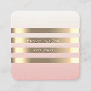 Tarjeta De Visita Cuadrada Elegante Estilo Moderno Faux Gold Striped, Negro
