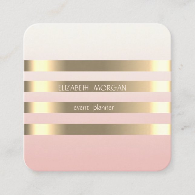 Tarjeta De Visita Cuadrada Elegante Estilo Moderno Faux Gold Striped, Negro (Anverso)