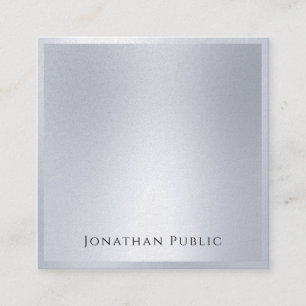 Tarjeta De Visita Cuadrada Elegante estilo moderno plateado plantilla Glamour