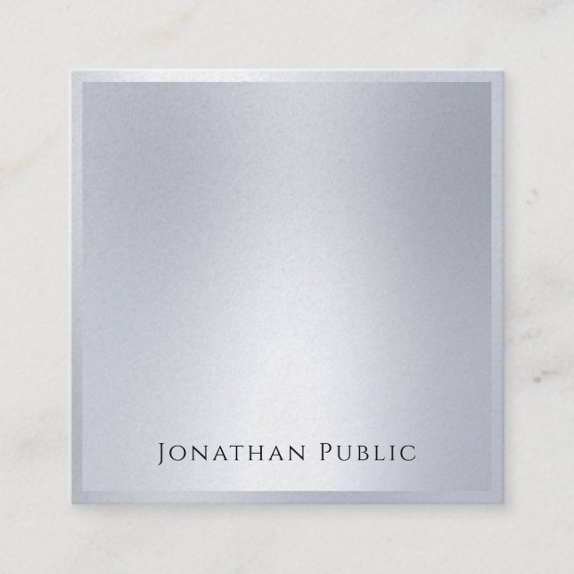 Tarjeta De Visita Cuadrada Elegante estilo moderno plateado plantilla Glamour (Anverso)