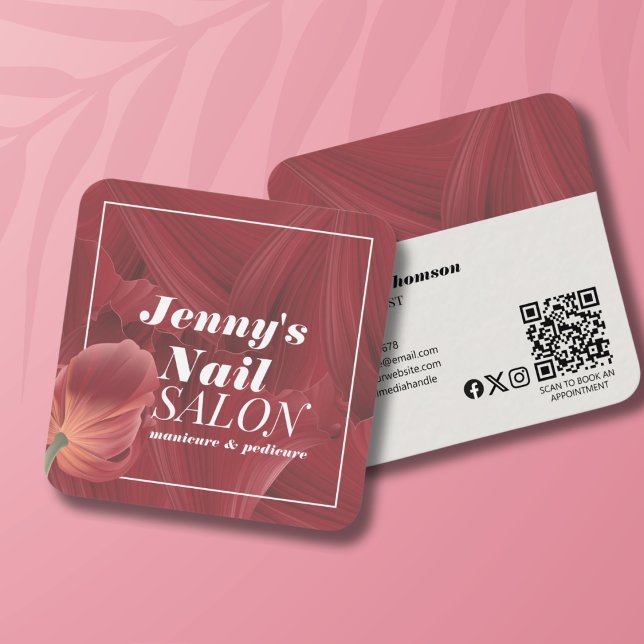 Tarjeta De Visita Cuadrada Elegante Estilo Rojo Abstracto Patrón Nail Makeup (Subido por el creador)