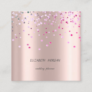 Tarjeta De Visita Cuadrada Elegante Estiloso Simple,Confeti Rosa Dorado