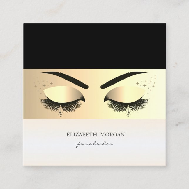 Tarjeta De Visita Cuadrada Elegante estriba de oro moderna, pestañas falsas (Anverso)
