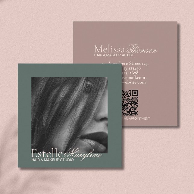 Tarjeta De Visita Cuadrada Elegante estudio de cabello de escritura verde mar (Subido por el creador)