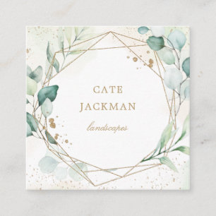 Tarjeta De Visita Cuadrada Elegante Eucalyptus Greenery Gold Geométrico Rústi
