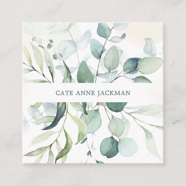 Tarjeta De Visita Cuadrada Elegante Eucalyptus Jardín de Verdor Moderno (Anverso)