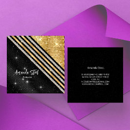 Tarjeta De Visita Cuadrada Elegante falso Crystal Gold y negro personalizado 
