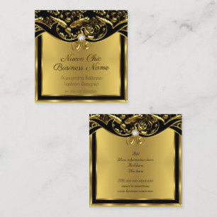 Tarjeta De Visita Cuadrada Elegante Fashion Gold Black Damask Floral