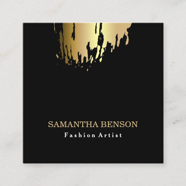 Tarjeta De Visita Cuadrada Elegante Faux Gold Artistic Brusht Vertical (Anverso)