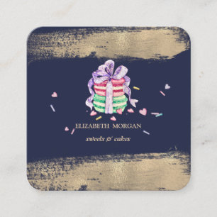 Tarjeta De Visita Cuadrada Elegante Faux Gold Bruske Macarons