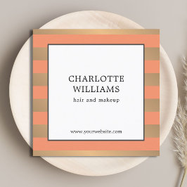 Tarjeta De Visita Cuadrada Elegante Faux Gold Stripes Consultor de Belleza