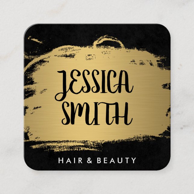 Tarjeta De Visita Cuadrada Elegante Faux Metallic Gold y Black (Anverso)