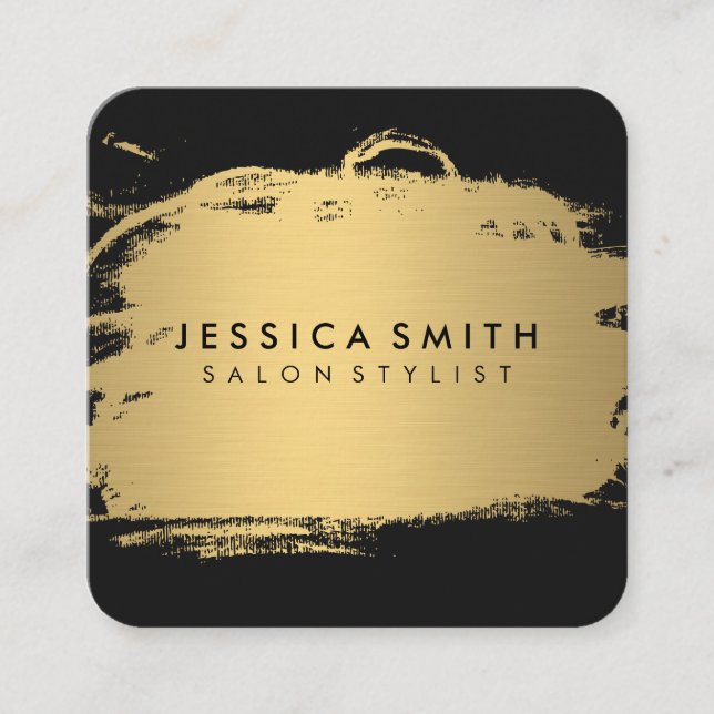 Tarjeta De Visita Cuadrada Elegante Faux Metallic Gold y Black (Anverso)