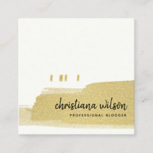 TARJETA DE VISITA CUADRADA ELEGANTE FAUX ORO NEGRO BRUSH STROKE CALLIGRAPHS
