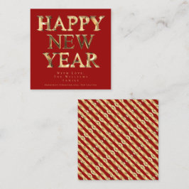 Tarjeta De Visita Cuadrada Elegante Festividad Rojo y Oro parecen Feliz Año N