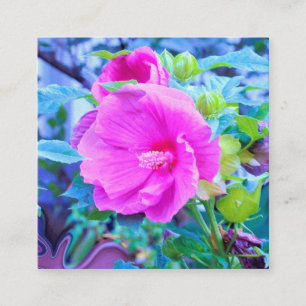 Tarjeta De Visita Cuadrada Elegante flor rosa hibiscus con floaje Aqua