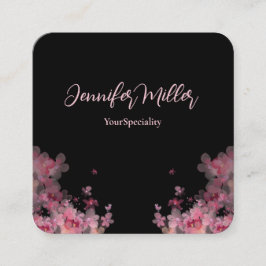 Tarjeta De Visita Cuadrada Elegante floral acuarela negro  
