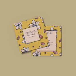 Tarjeta De Visita Cuadrada Elegante Floral Amarilla Moderna - moda