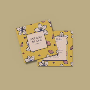 Tarjeta De Visita Cuadrada Elegante Floral Amarilla Moderna - moda