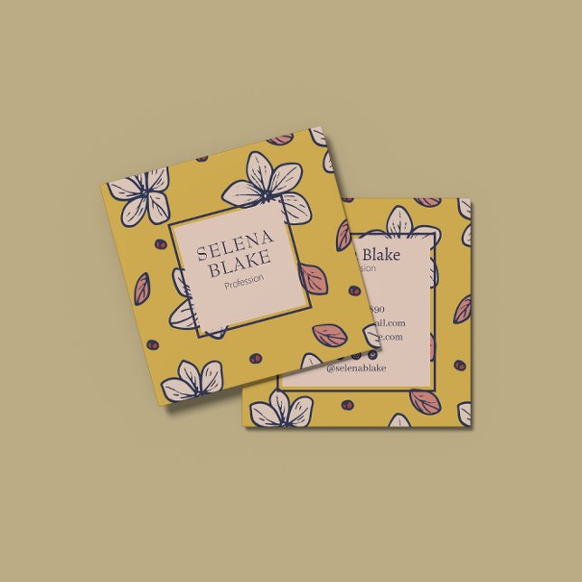 Tarjeta De Visita Cuadrada Elegante Floral Amarilla Moderna - moda (Subido por el creador)