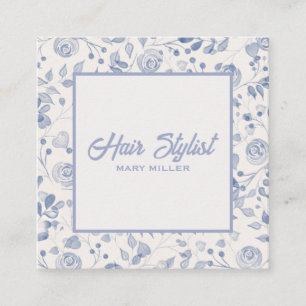 Tarjeta De Visita Cuadrada Elegante Floral Azul Polvoriento Cuadrado para Est