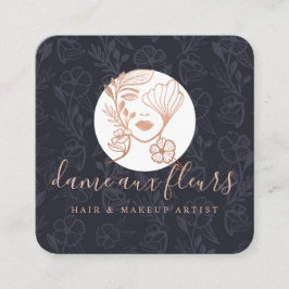 Tarjeta De Visita Cuadrada Elegante floral Blooming Belleza Mujer Logo Negro