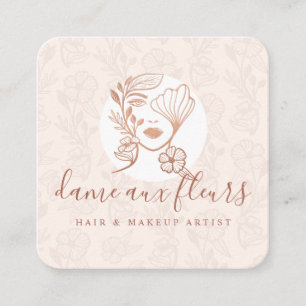Tarjeta De Visita Cuadrada Elegante Floral Blooming Belleza Mujer Logo Rosa