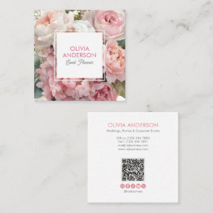 Tarjeta De Visita Cuadrada Elegante Floral Botánico Rosa Acuarela