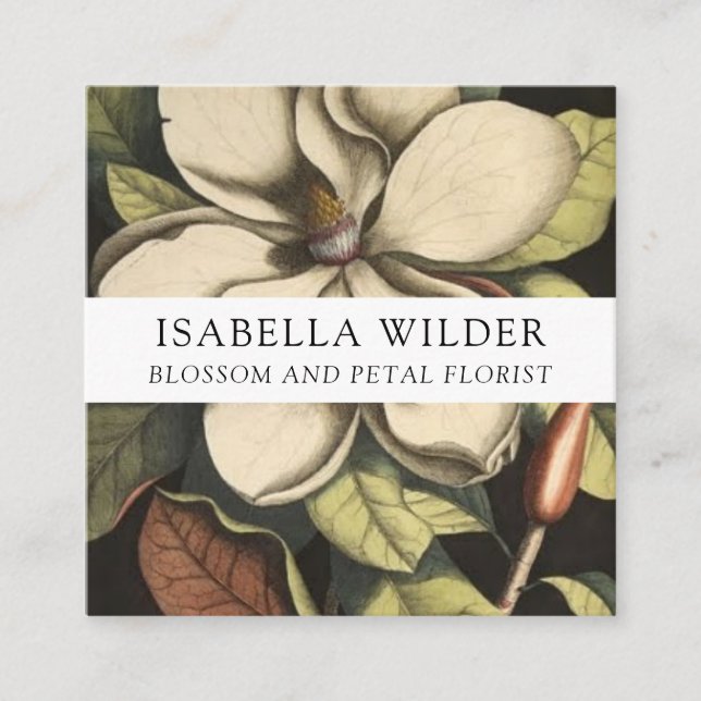 Tarjeta De Visita Cuadrada Elegante florista de flores de Magnolia (Anverso)