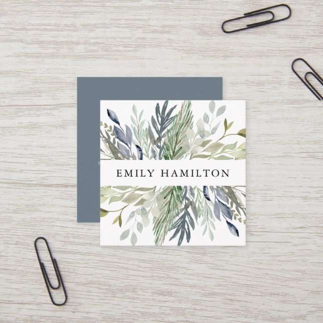 Tarjeta De Visita Cuadrada Elegante Foliage | (Anverso/Reverso In Situ)