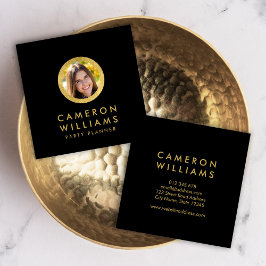 Tarjeta De Visita Cuadrada Elegante foto de perfil moderno negro y falso oro