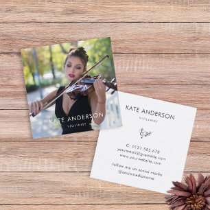 Tarjeta De Visita Cuadrada Elegante foto de un músico violinista moderno