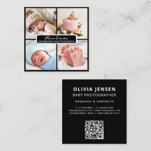 Tarjeta De Visita Cuadrada Elegante foto moderna código qr de recién nacido f
