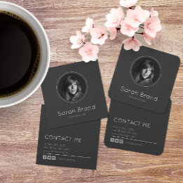 Tarjeta De Visita Cuadrada Elegante foto personal oscura