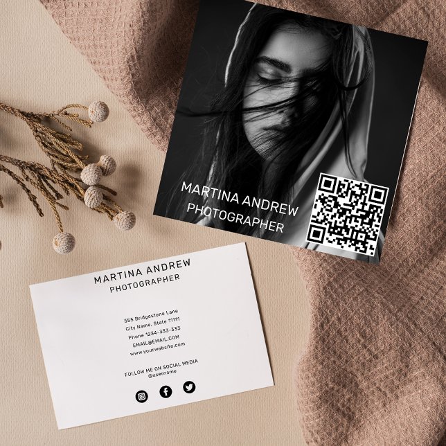 Tarjeta De Visita Cuadrada Elegante foto simple código QR medios sociales red (Subido por el creador)
