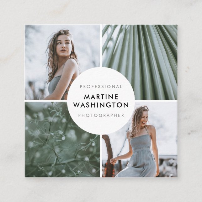 Tarjeta De Visita Cuadrada Elegante fotógrafo de frontera blanca mínimo moder (Anverso)