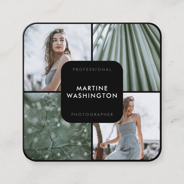 Tarjeta De Visita Cuadrada Elegante fotógrafo de frontera negra moderno mínim (Anverso)