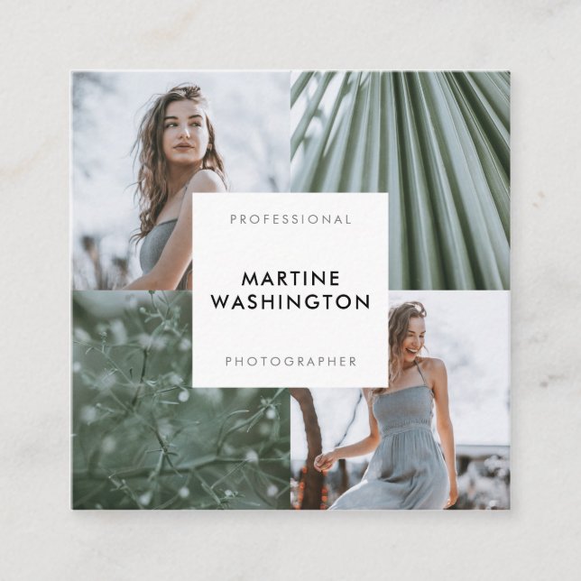 Tarjeta De Visita Cuadrada Elegante fotógrafo moderno con un mínimo de fotos  (Anverso)