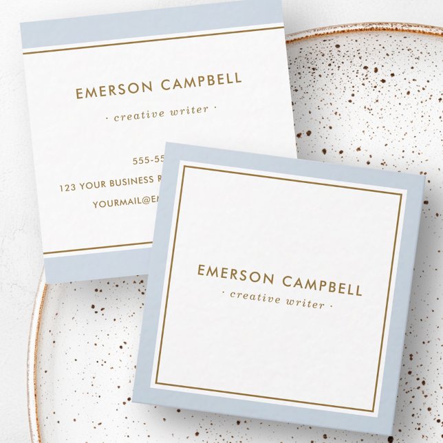 Tarjeta De Visita Cuadrada Elegante frontera azul polvoriento mínimo profesio (Elegant dusty blue border minimal professional square business card)