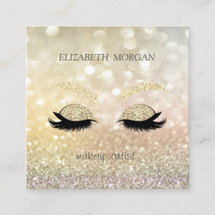 Tarjeta De Visita Cuadrada Elegante Glamoroso Purpurina Bokeh Faux Lashes