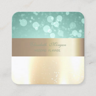 Tarjeta De Visita Cuadrada Elegante Glamour Moderno, Dorado Falso, Bokeh