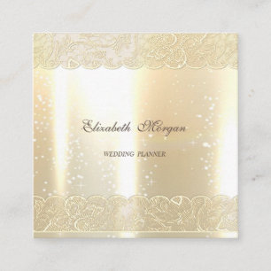 Tarjeta De Visita Cuadrada Elegante Glamuroso Brillante, Dorado Falso, Encaje