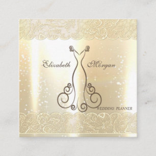 Tarjeta De Visita Cuadrada Elegante Glamuroso Brillante, Dorado Falso, Encaje